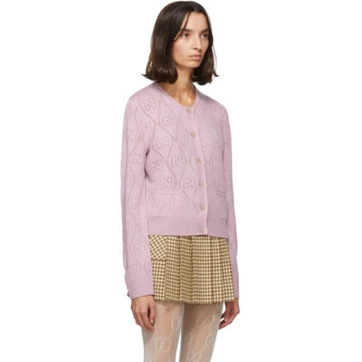 Shop Gucci Pink Wool Gg Crochet Cardigan In 5018 Rose