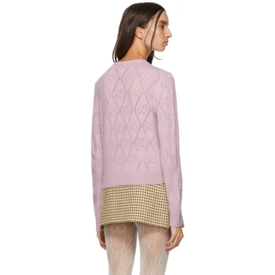 Shop Gucci Pink Wool Gg Crochet Cardigan In 5018 Rose