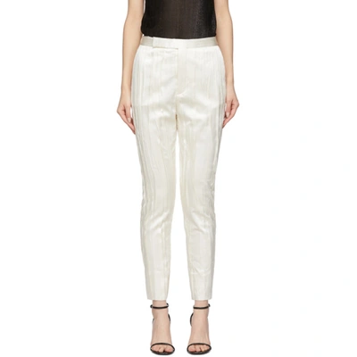 Shop Saint Laurent White Silk Striped Satin Trousers In 9601 White