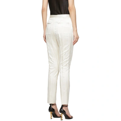 Shop Saint Laurent White Silk Striped Satin Trousers In 9601 White