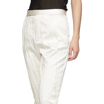 Shop Saint Laurent White Silk Striped Satin Trousers In 9601 White