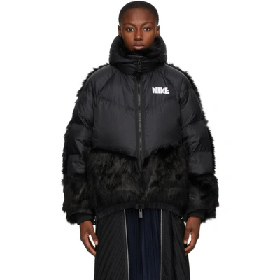 Nike + Sacai Nrg Oversized Hooded Faux Fur And Quilted Shell Down Jacket In  Black | ModeSens