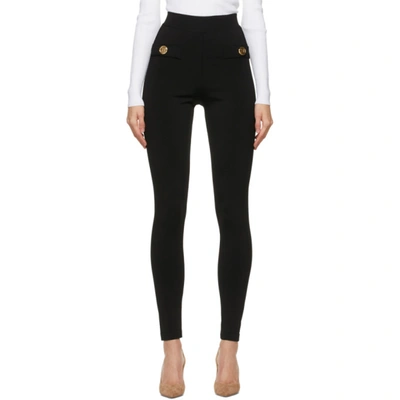 Shop Balmain Black Viscose Zipped Leggings In 0pa Black