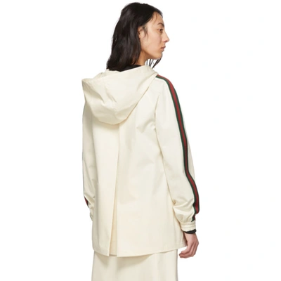 Shop Gucci Off-white Web Zip-up Hoodie In 9381 Ivory