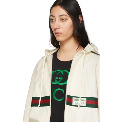 Shop Gucci Off-white Web Zip-up Hoodie In 9381 Ivory