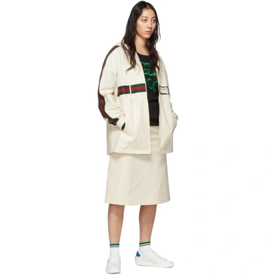 Shop Gucci Off-white Web Zip-up Hoodie In 9381 Ivory