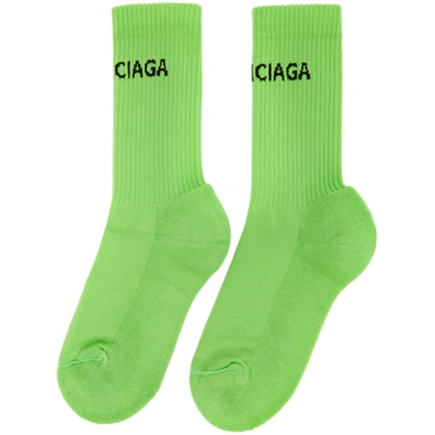 Shop Balenciaga Green Logo Tennis Socks In 3760 Green