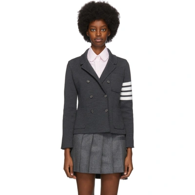 Shop Thom Browne Grey Wool 4-bar Double-breasted Jacket In 025 Drkgry