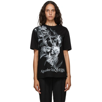 Shop Alexander Mcqueen Black Iris Skull T-shirt In 0901 Black