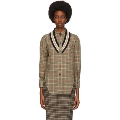Shop Burberry Beige Check Knit Trim Shirt In Soft Fawn