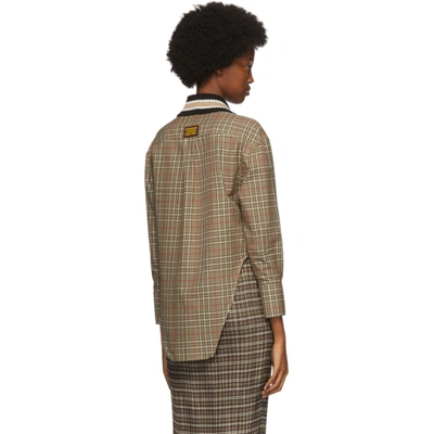 Shop Burberry Beige Check Knit Trim Shirt In Soft Fawn