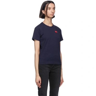 Shop Comme Des Garçons Play Navy & Red Double Hearts T-shirt In 2 Navy