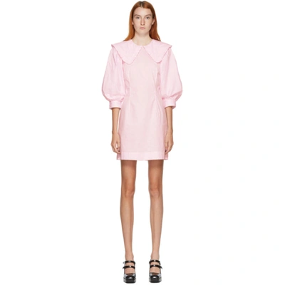 GANNI 粉色 FLORAL PRINTED 短款有机棉连衣裙