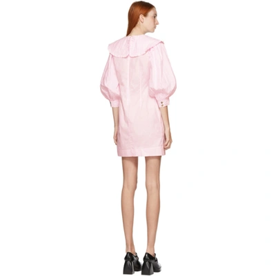 Shop Ganni Pink Poplin Floral Printed Short Dress In 480 Cherry