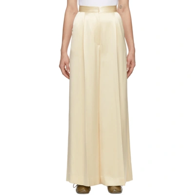 Shop Loewe Off-white Satin Wide-leg Trousers In 2110 Ivory