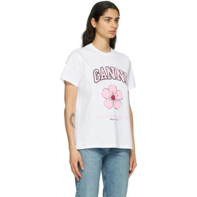 Shop Ganni White Cotton Cherry Blossom T-shirt In 151 White