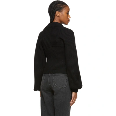 Shop Alexander Wang Black Wool Draped Neck Cardigan In 003 Black