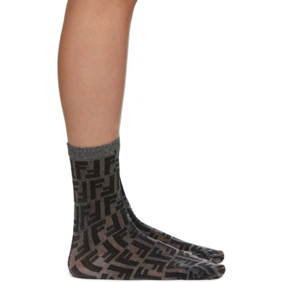 Shop Fendi Black Short Lurex Socks In F0qa1 Black