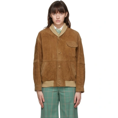 Shop Gucci Brown Suede Oversized Bomber Jacket In 2235 Hazeln
