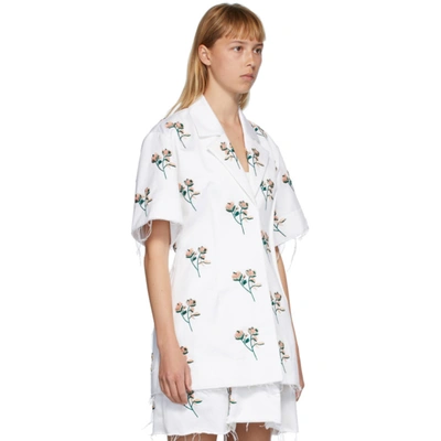 Shop Marina Moscone White Embroidered Basque Shirt Dress