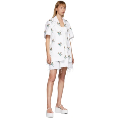 Shop Marina Moscone White Embroidered Basque Shirt Dress