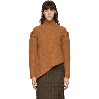 Shop Andersson Bell Brown Rib Detachable Sleeve Turtleneck In Camel Brown