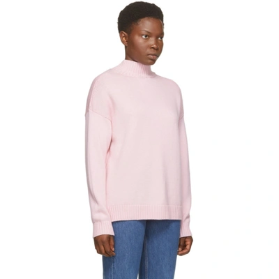 Shop Ganni Pink Wool Pullover Turtleneck In 480 Cherry