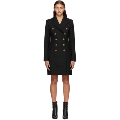 Shop Balmain Black Wool Serge Double-breasted Coat In 0pa Black