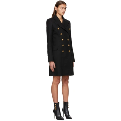 Shop Balmain Black Wool Serge Double-breasted Coat In 0pa Black
