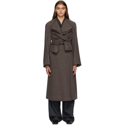 Shop Lemaire Taupe Wool Knotted Coat In 448 Taupe