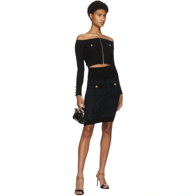 Shop Balmain Black Fluffy Diamond Miniskirt In 0pa Noir