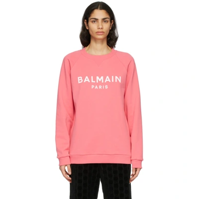 Shop Balmain Pink & White Logo Sweatshirt In Oaj Rose/wh