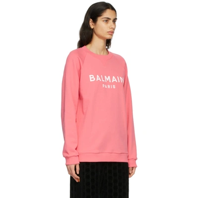 Shop Balmain Pink & White Logo Sweatshirt In Oaj Rose/wh