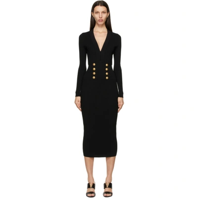 Shop Balmain Black V-neck 8-button Dress In 0pa Black