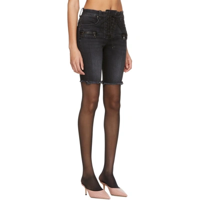 Shop Ben Taverniti Unravel Project Unravel Black Denim Lace-up Cyclist Shorts In Dark Black