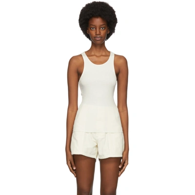 Shop Erl Off-white Ribbed Tank Top In 6 Cream