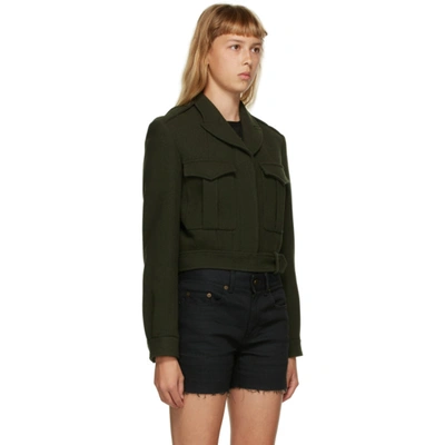 Shop Saint Laurent Green Cropped Military Jacket In 1341 Army