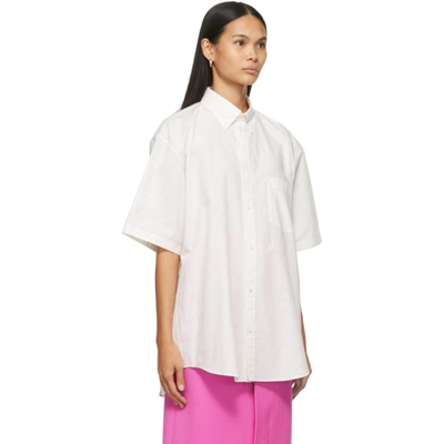 Shop Balenciaga White & Pink Allover Logo Short Sleeve Shirt In 9535 Wht/pk