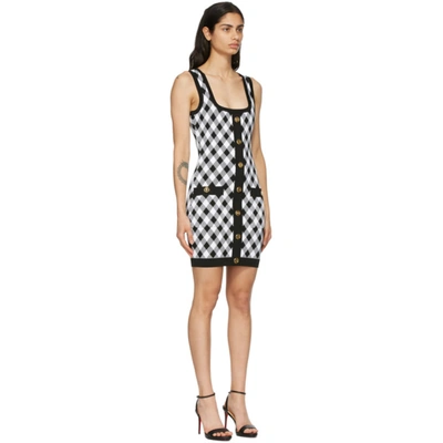 Shop Balmain Black & White Gingham Jacquard Dress In Eab Blk/wh