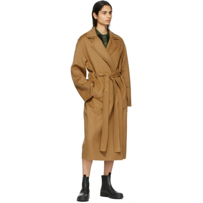 Shop Loewe Tan Wool & Cashmere Double Layer Belted Coat In 3150 Camel