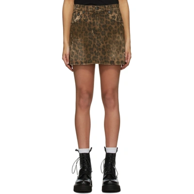 Shop R13 Brown Denim Leopard Miniskirt In Leopard Wsh