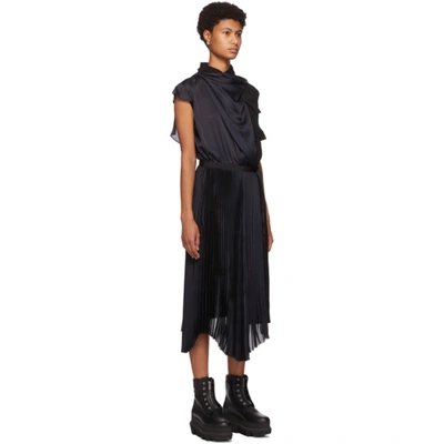 Shop Sacai Black Pleated Satin Dress In 001 Black