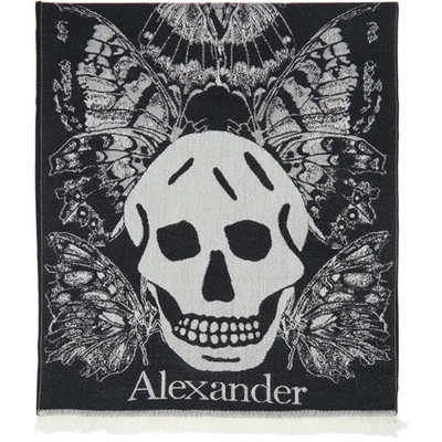 Shop Alexander Mcqueen Black & White Butterfly Scarf In 1078 Black/