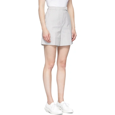 Shop Thom Browne Grey Seersucker High Waisted Shorts In 035 Grey