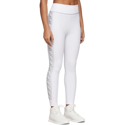 Shop Fendi White & Silver 'forever ' Elastic Band Leggings In F0znm White