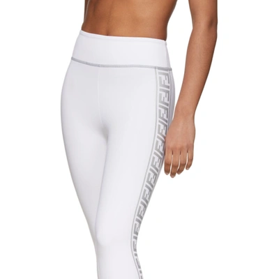 Shop Fendi White & Silver 'forever ' Elastic Band Leggings In F0znm White