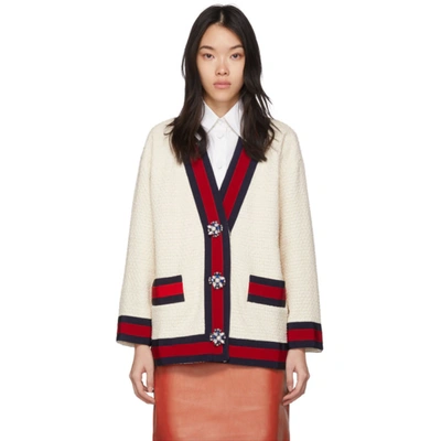 Shop Gucci Off-white Tweed Oversized Cardigan In 9401 Garden