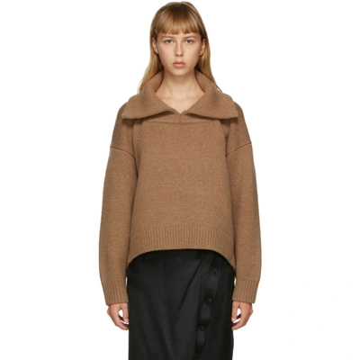 Shop Alexander Wang Brown Split Collar Pullover Polo In 280 Neutral