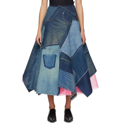 Shop Junya Watanabe Indigo Patchwork Skirt In 1 Indigo
