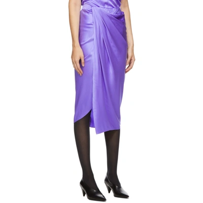 Shop Helmut Lang Purple Silk Satin Ruched Skirt In Volt Purple